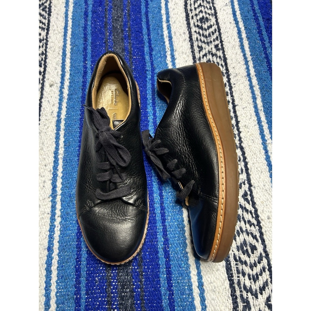Clarks Womens Amberlee Sneaker Size 8 Black Leather Shoe Lace Up Comfort